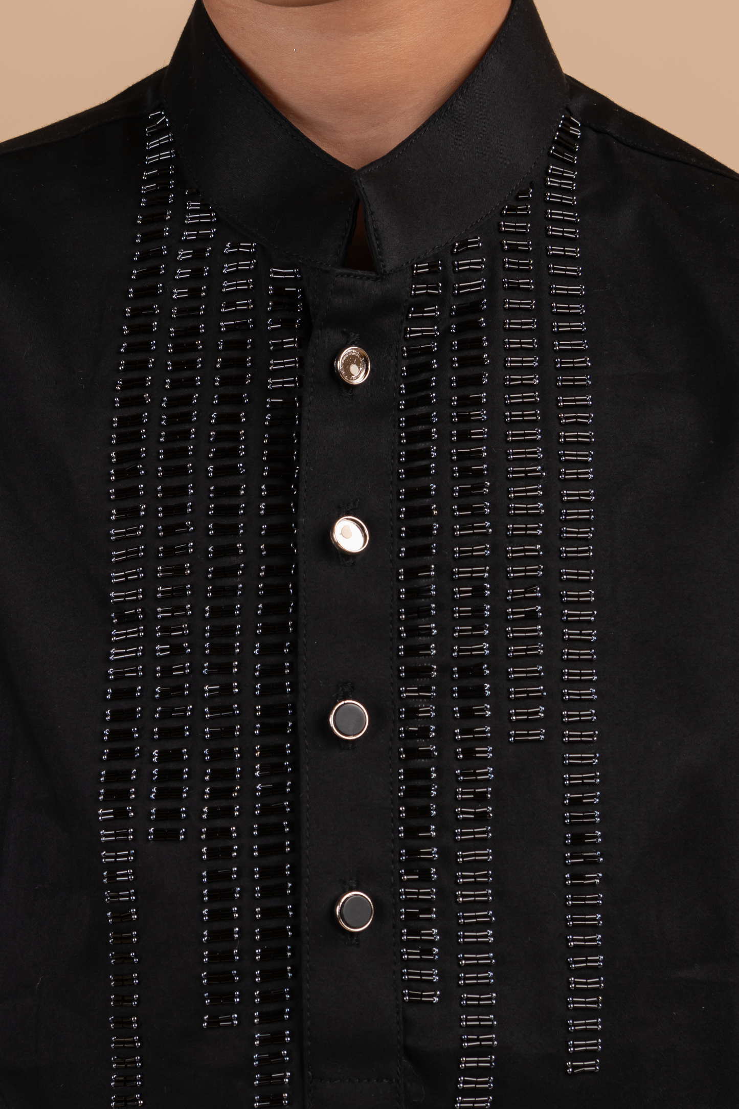 Black Cotton Satin Beads Embroidered Kurta Set