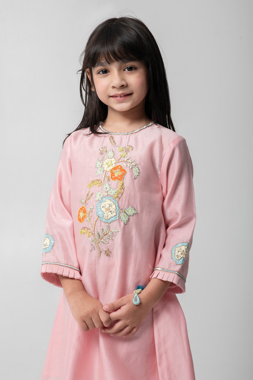 Corel Colour Suit With Matching Pants With Very Cute Patchwork Embroidery