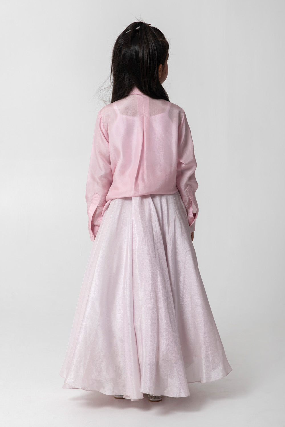 Pink Tieup Shirt With Shimmery Matching Skirt