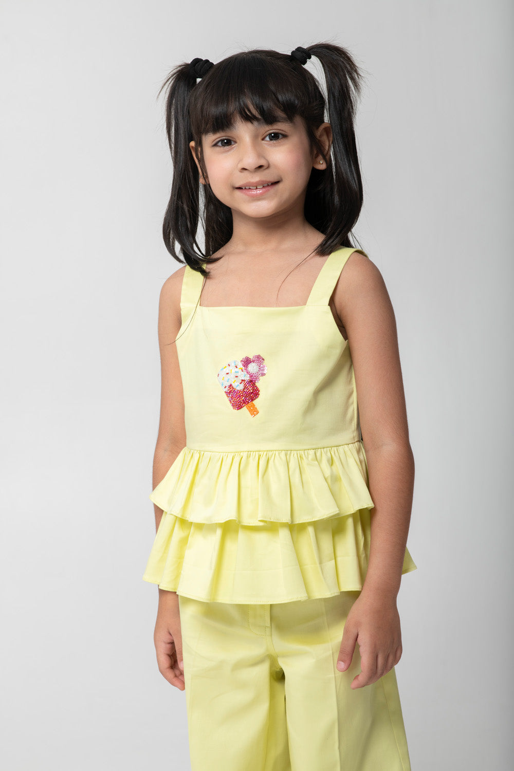 Ice-Cream Embroidered Top With Frill Detailing And Same Pants