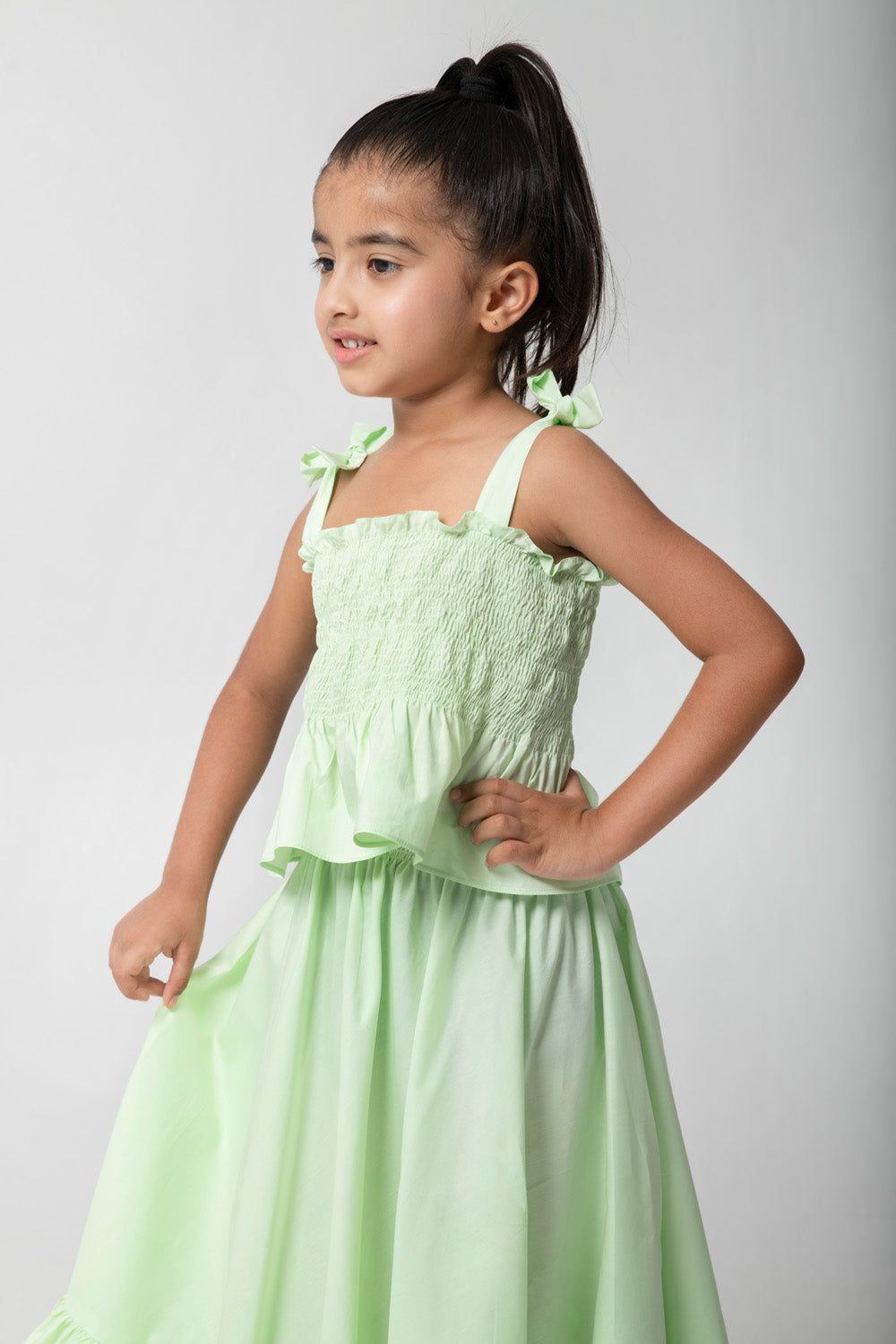 Very Cute Mint Green Skirt With Smocked Top And Tie Shoulders