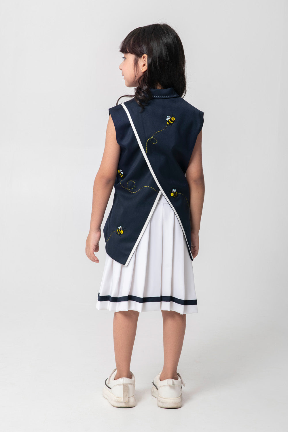 Bee Embroidered Blazer With Back Detailing And Pleated Skirt Dresses