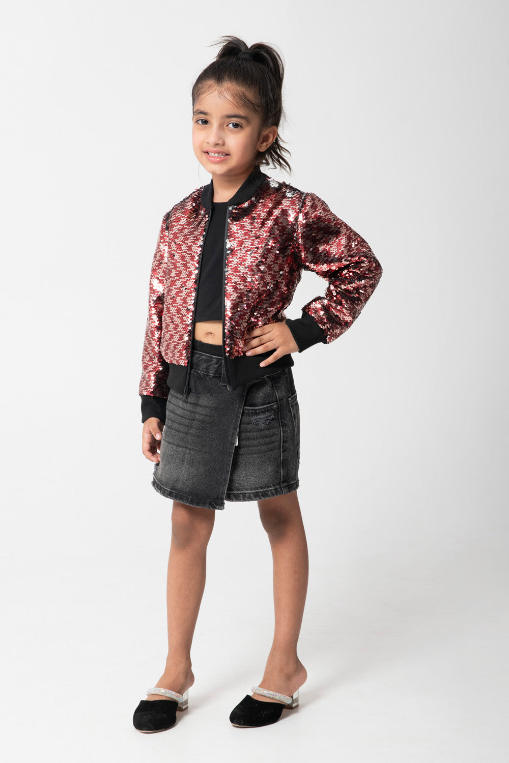 Maroon Silver Sequenced Bomber Jacket