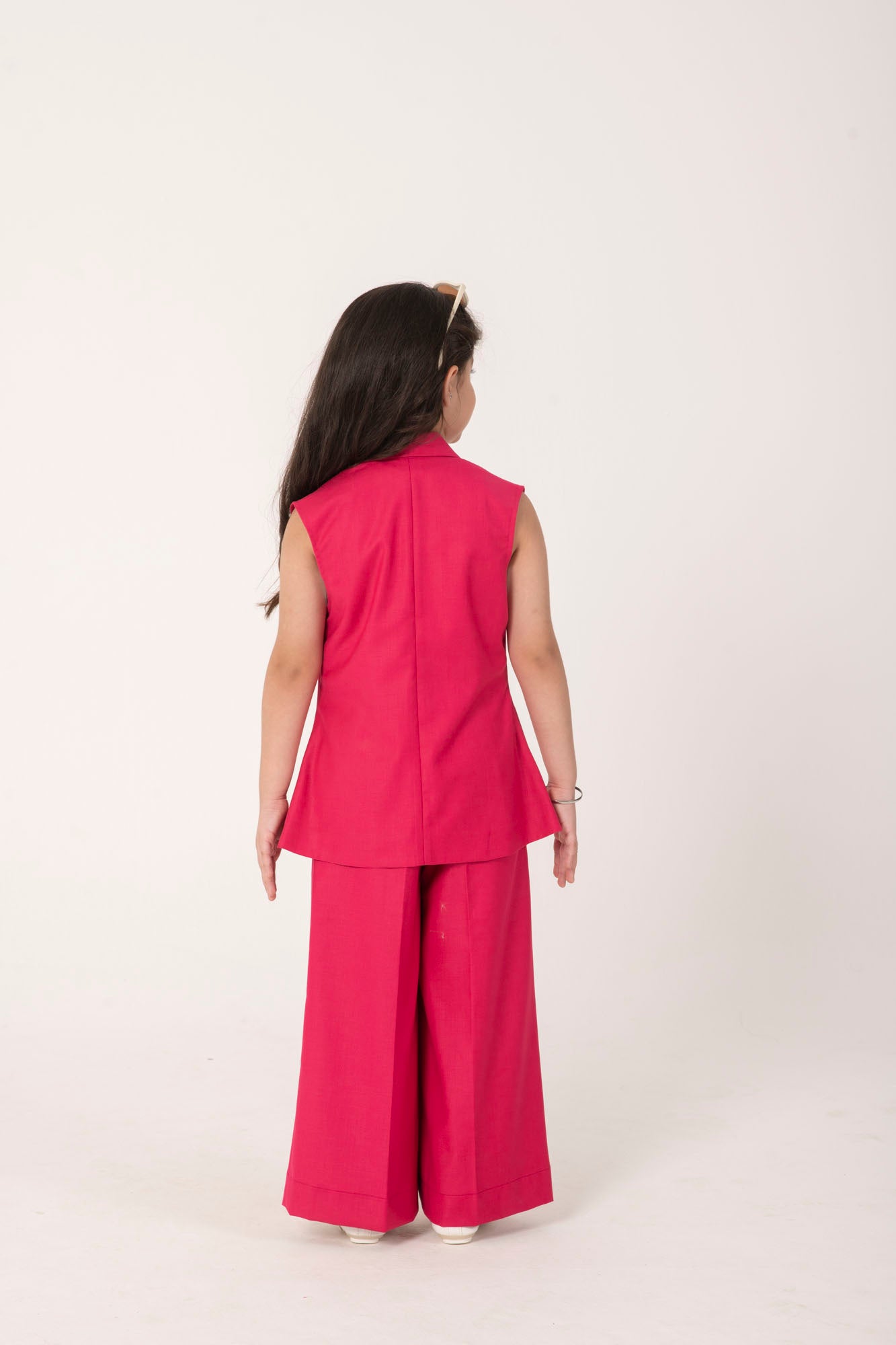 BRIGHT PINK BLAZER SET WITH LADYBUG EMBELLISHMENT AND TAILORED PANTS