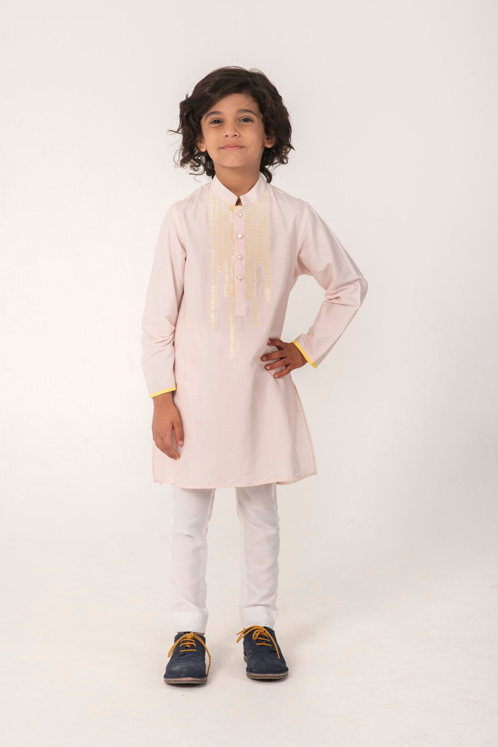 NECK EMBROIDERY KURTA IN GOLDEN COLOUR