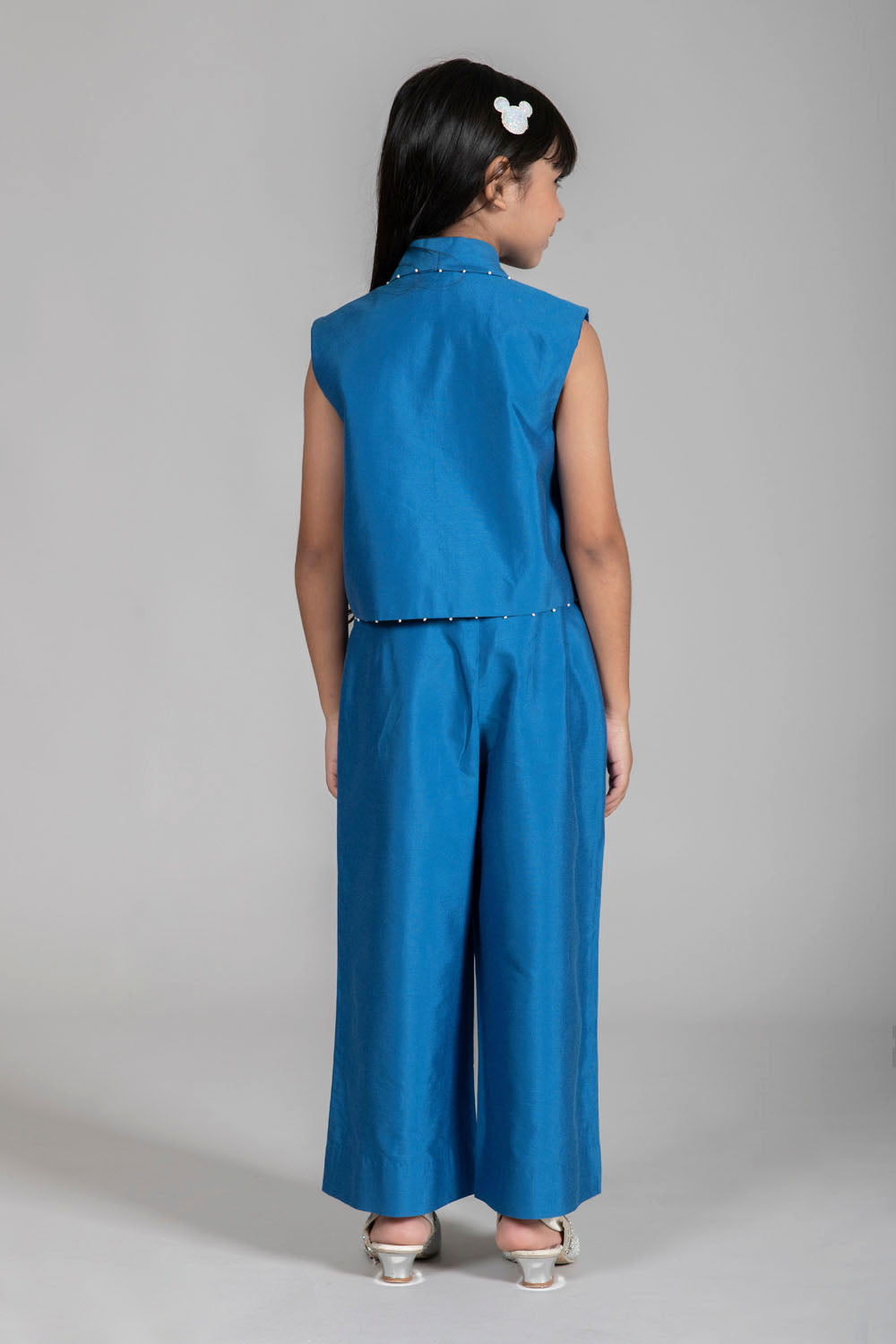 STARRY EMBROIDERY BLUE WAISTCOAT & WIDE-LEG TROUSER SET