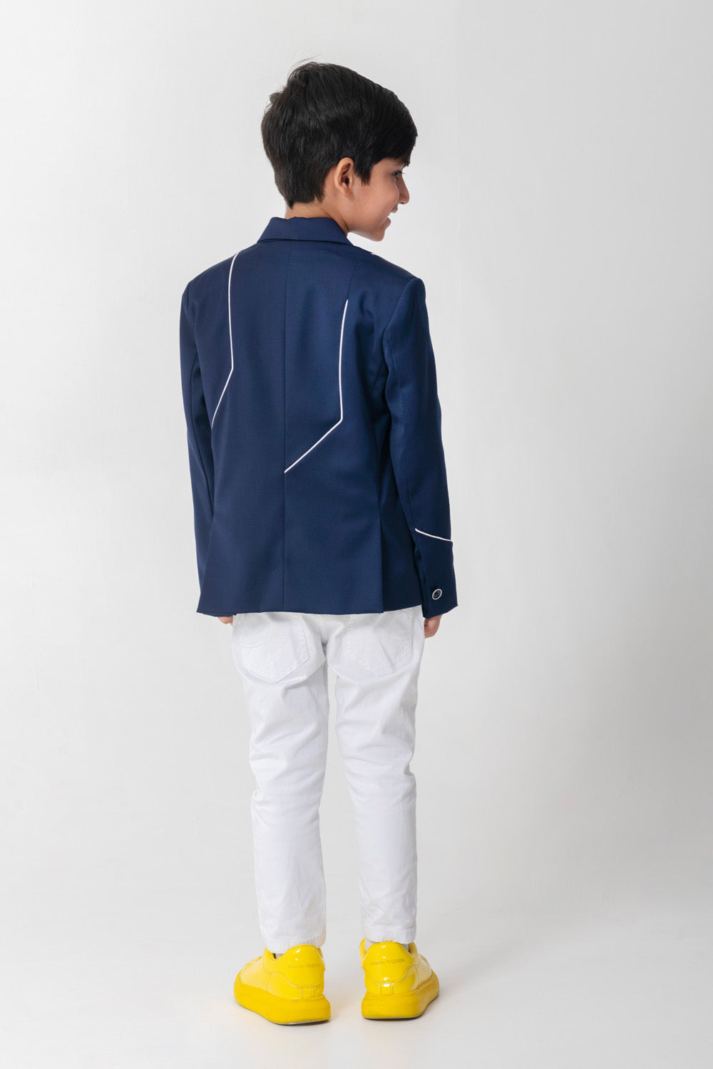 Geometric Pattern Blazer With Piping Detailing