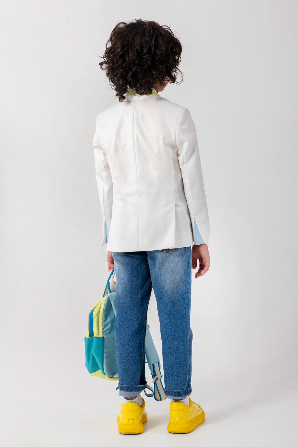 White Blazer With Contrast Piping Detailing And Logo