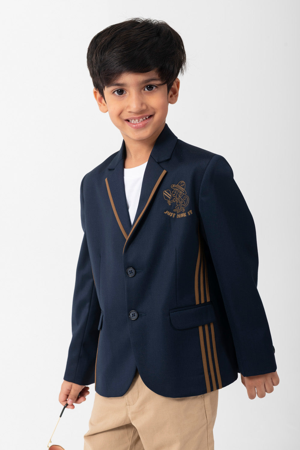 Navy Blazer With Just Dink It Logo And Contrast Stripes Detail