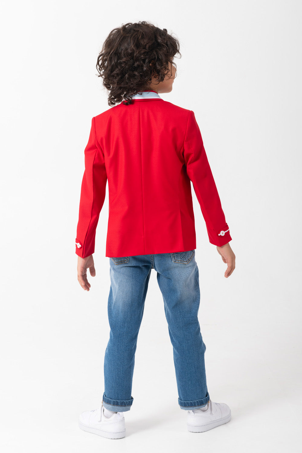 Red Blazer With Contrast Detailing On Collar