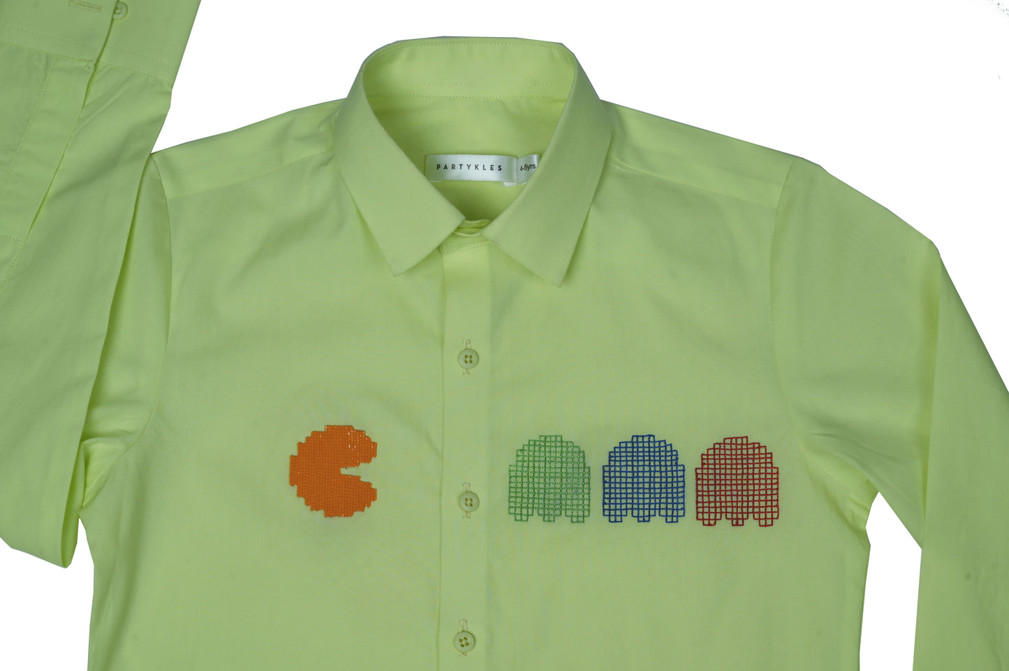 Lemon cotton satin embroidery packman thread shirt