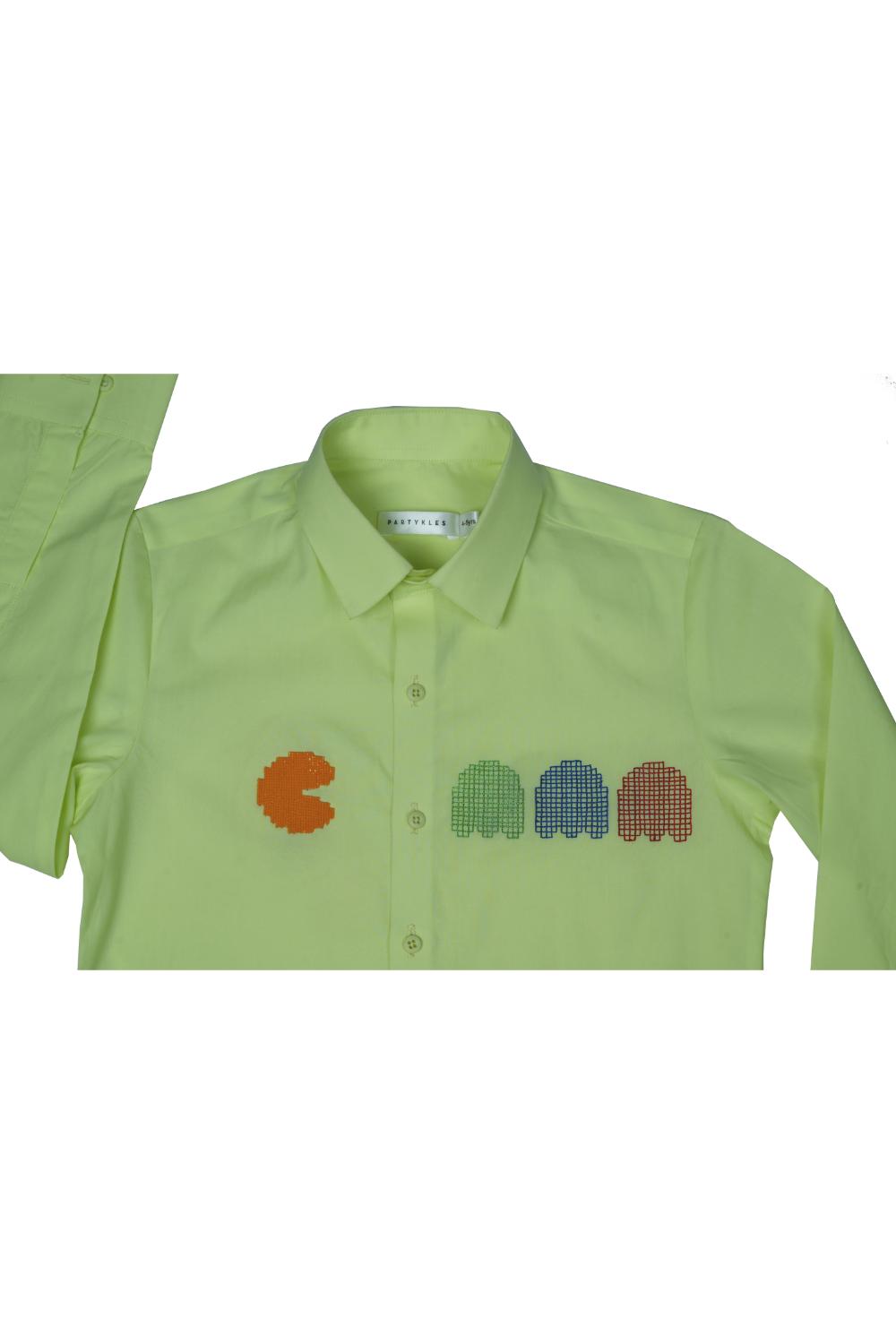Lemon cotton satin embroidery packman thread shirt