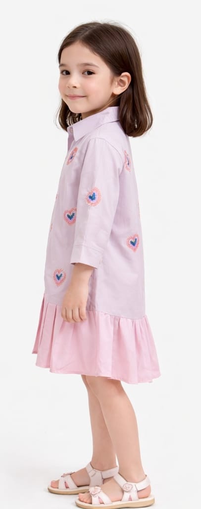Girls Pink Embroidered Frill Dress.