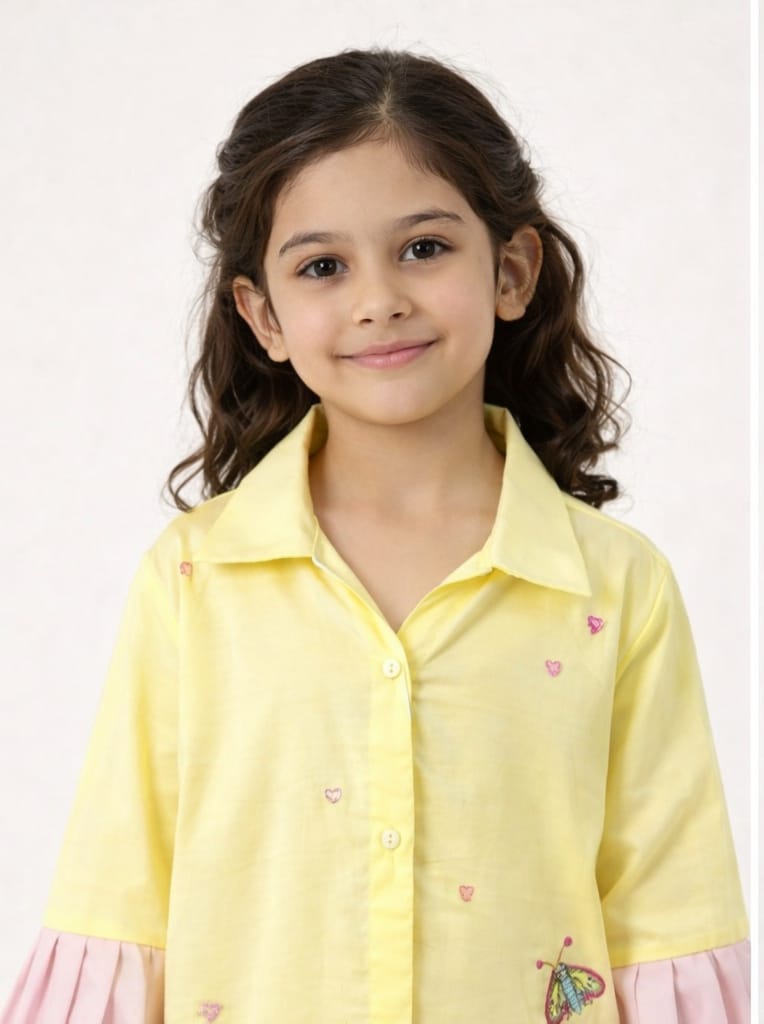 Girls Yellow Embroidered Frill Dress