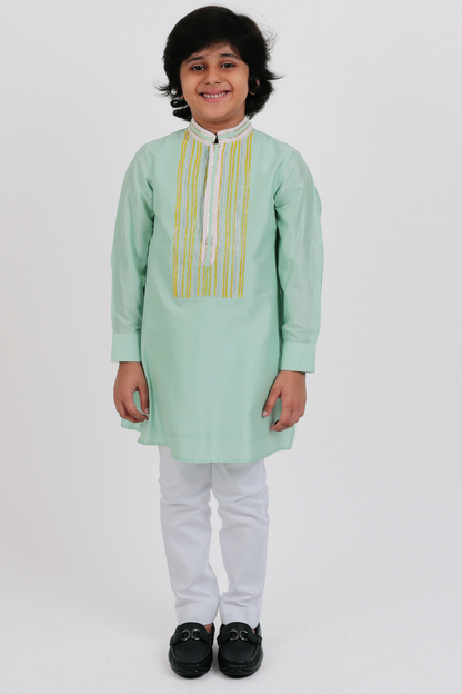 Sea Green Cotton Silk Kurta.