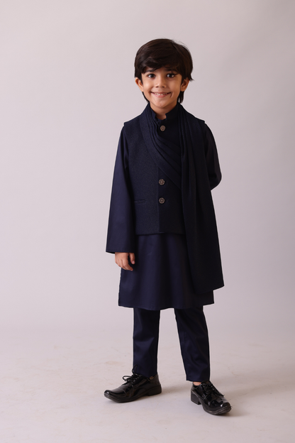 Black Ethnic Bandi Kurta Set with Stole