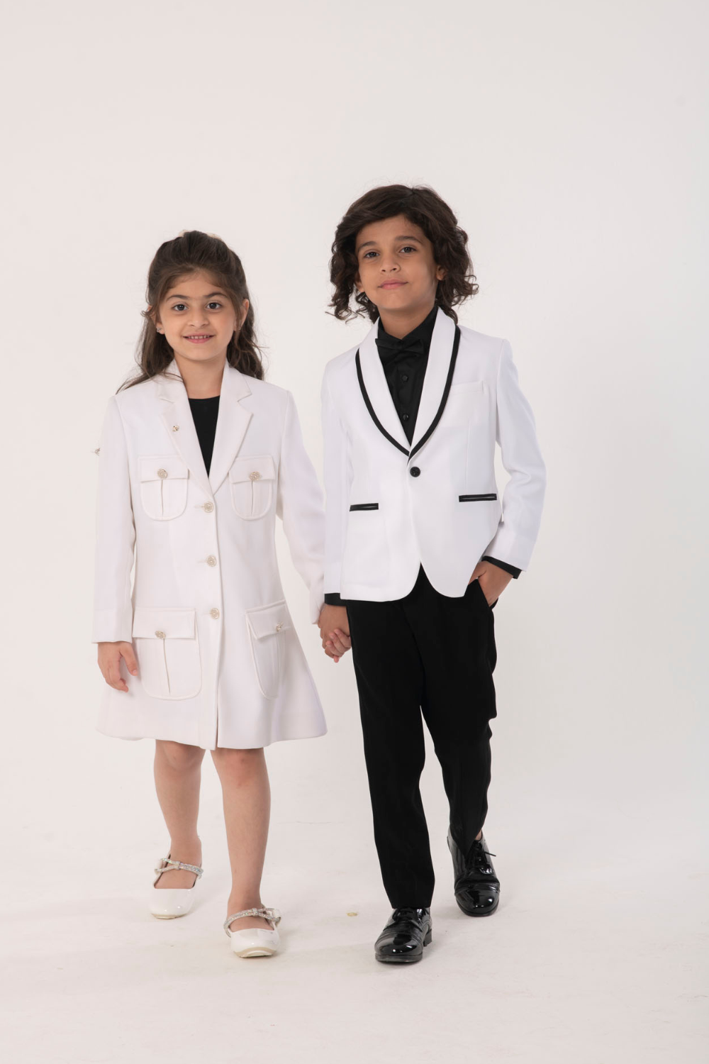 Children White Blazer & Black Bottom Set