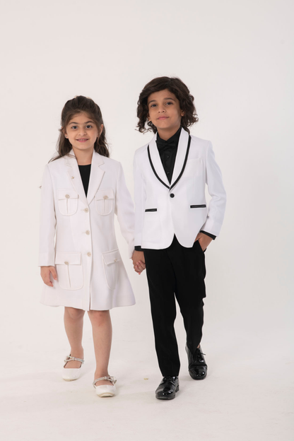 Children White Blazer & Black Bottom Set