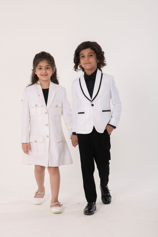 Children White Blazer & Black Bottom Set