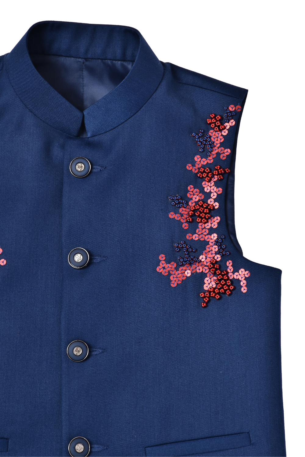 NAVY BLUE KURTA SET WITH BANDI JACKET
