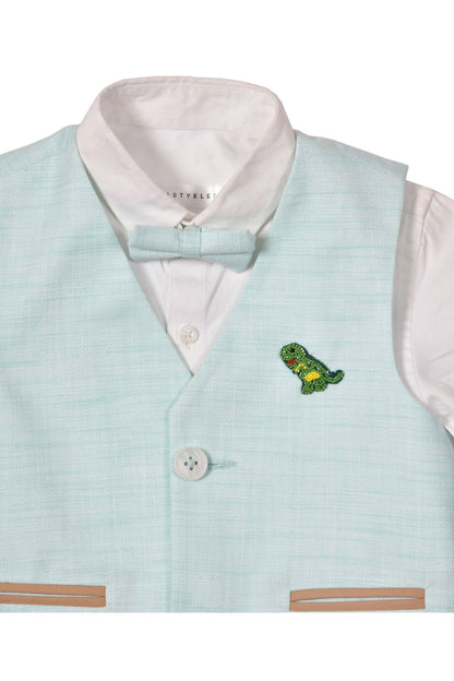 Dino Motif Sea Green Waistcoat Set
