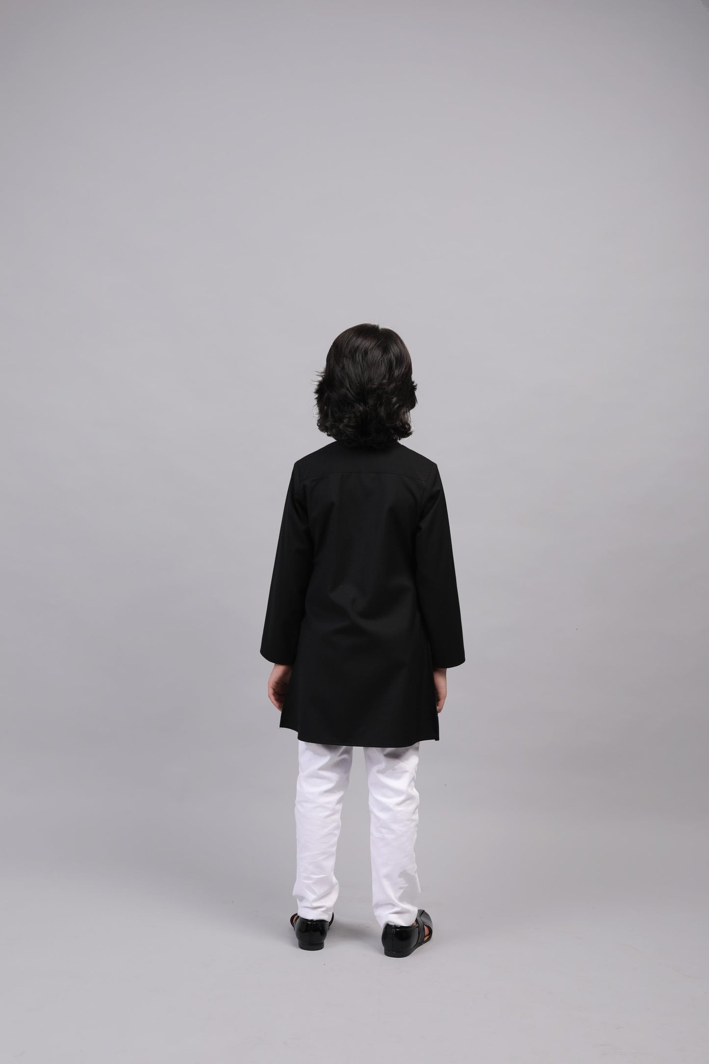 Black Lion Draped Kurta With White Pants
