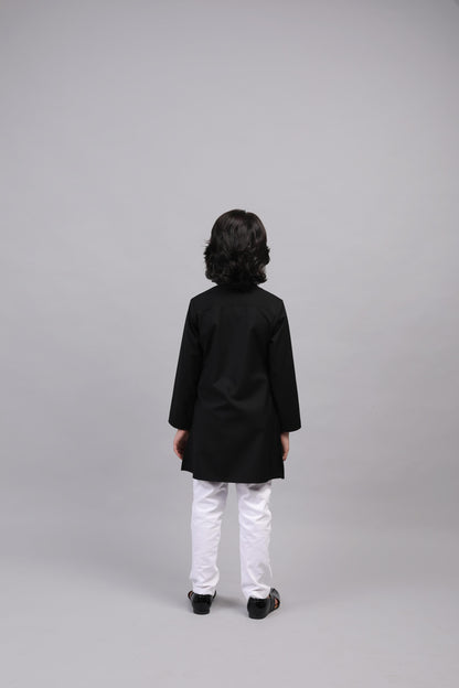 Black Lion Draped Kurta With White Pants