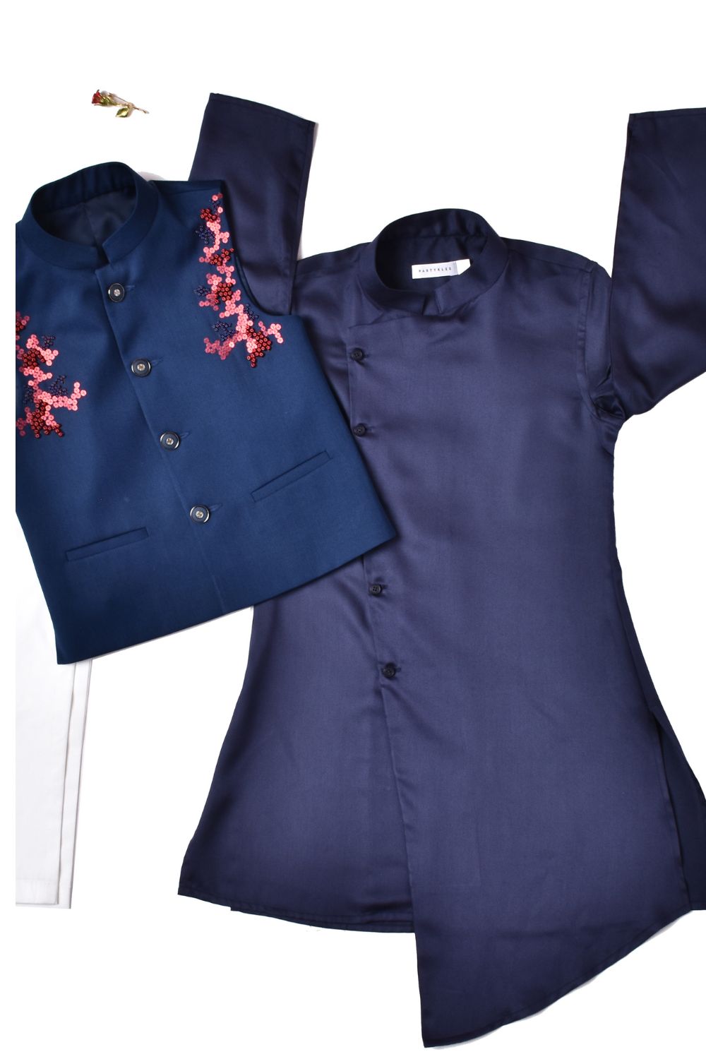 NAVY BLUE KURTA SET WITH BANDI JACKET