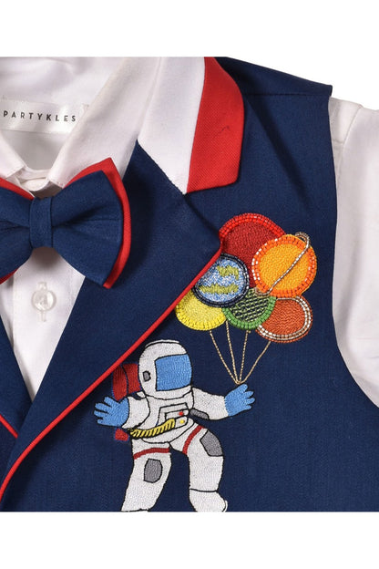 Astronaut Motif Embroidered Navy Waistcoat Set