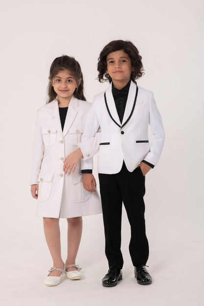 Children White Blazer & Black Bottom Set