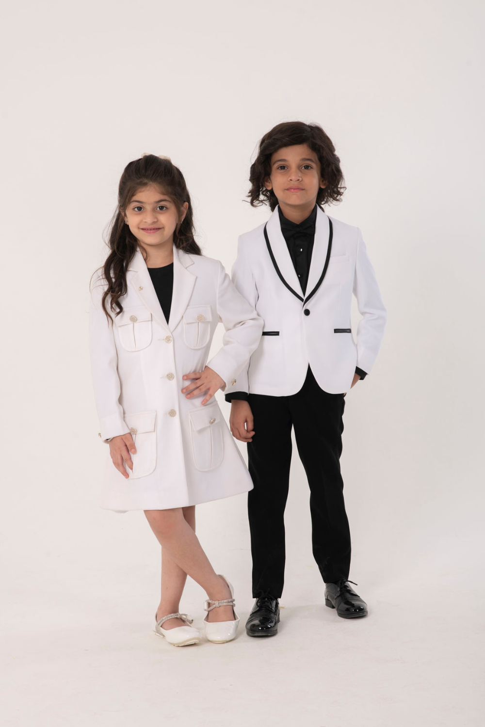 Children White Blazer & Black Bottom Set