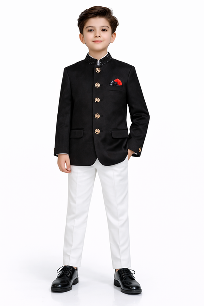 Velvet Collar Embroidered Jodhpuri Set.