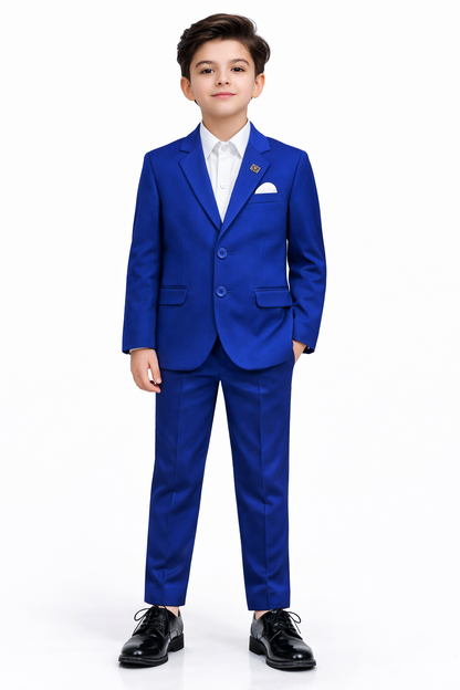 Blue Terrycloth Notched Lapel Collar Blazer Pant Set
