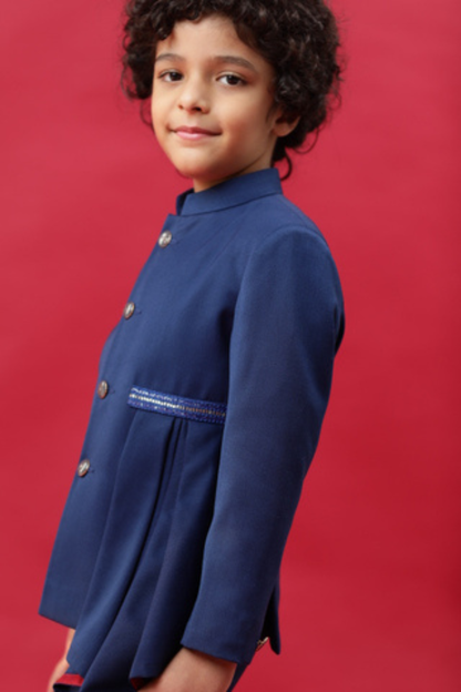 Blue Jodhpuri With Drape