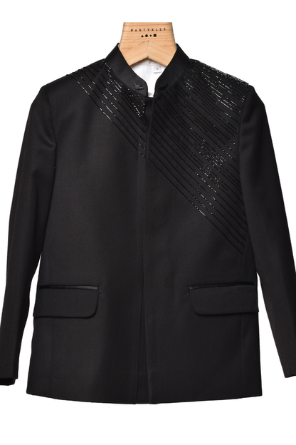 Black Terry Rayon Jodhpuri Set For Boys