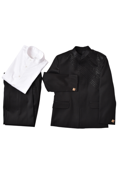 Black Terry Rayon Jodhpuri Set For Boys