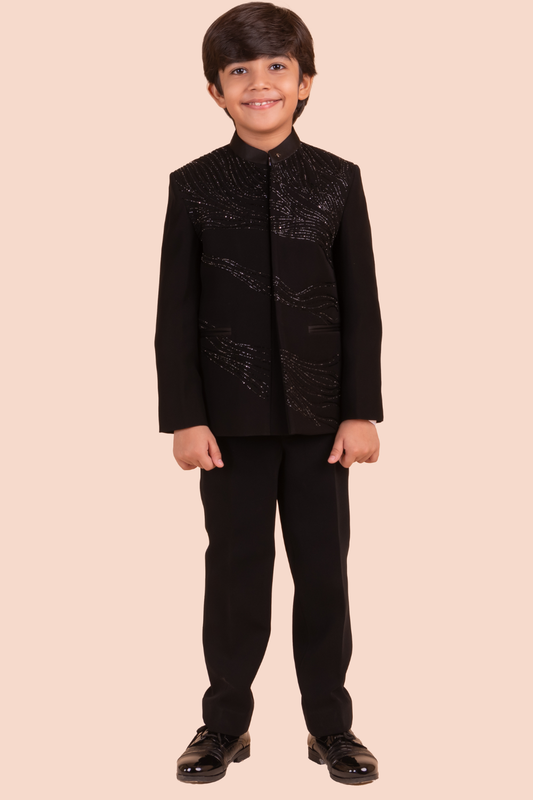 Black Jodhpuri With Hand Embroidery In Self