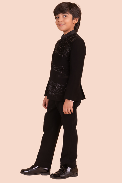 Black Jodhpuri With Hand Embroidery In Self