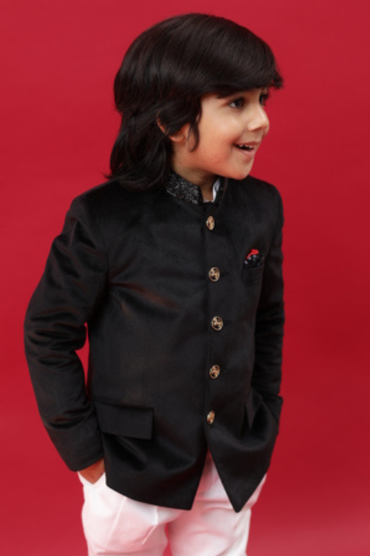 VELVET COLLAR EMBROIDERED JODHPURI SET