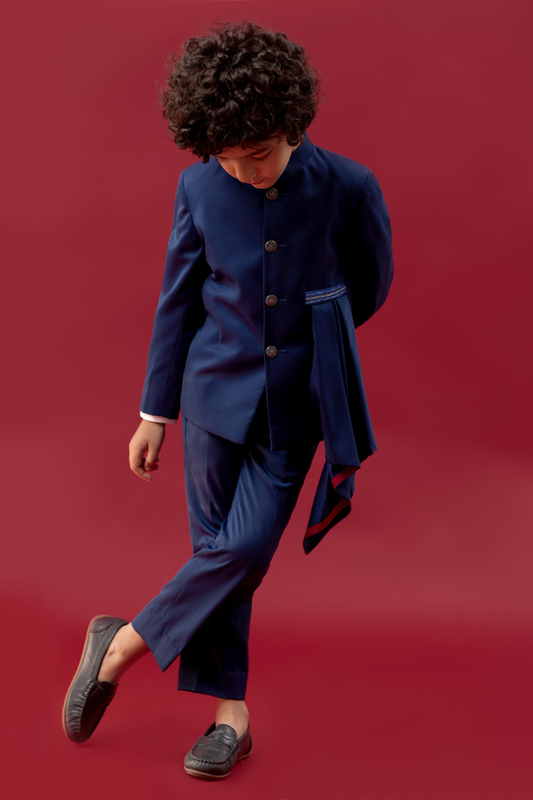 Blue Jodhpuri With Drape