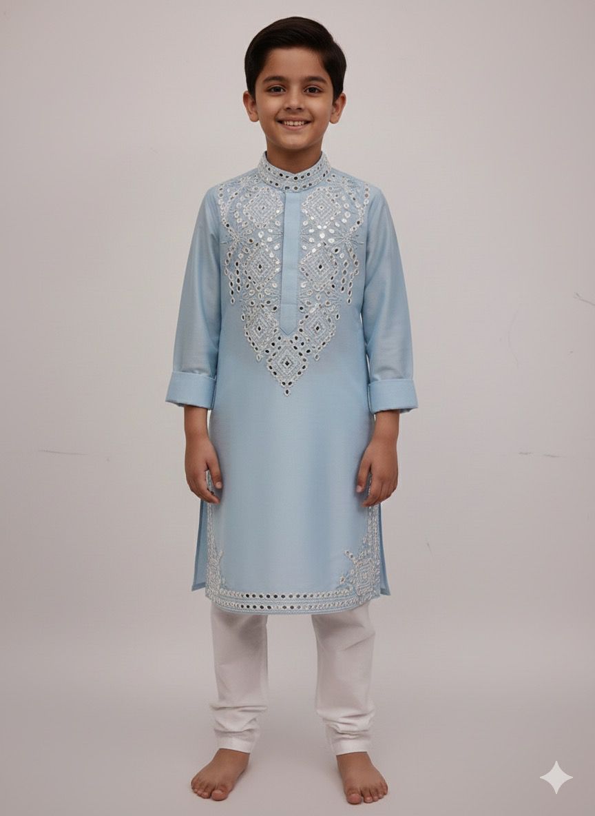 Ice blue mirror kurta