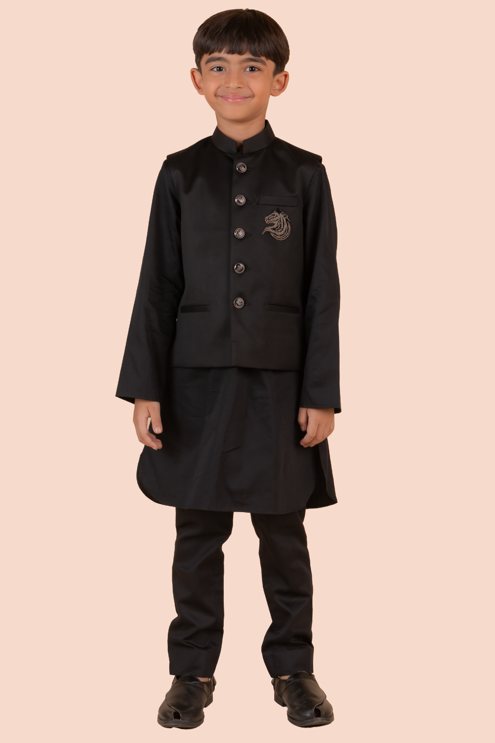 BLACK HORSE EMBROIDERED BANDI KURTA SET