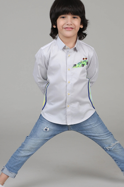GREY RACE SHIRT WITH INTERESTING SIDE DETAIL