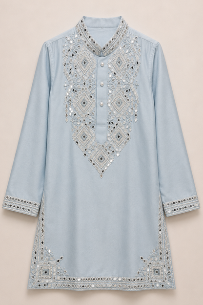 Ice blue mirror kurta