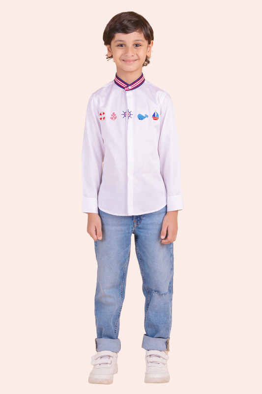 Sea Theme Embroidered Boys Shirt