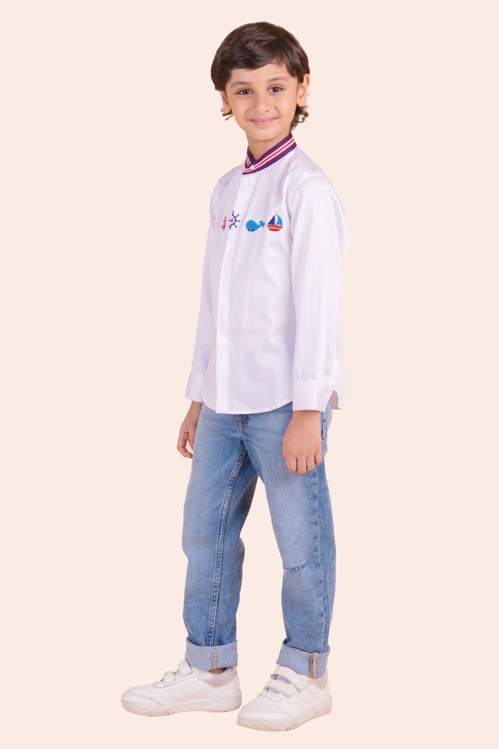 Sea Theme Embroidered Shirt