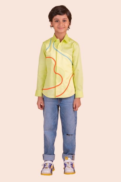 FABRIC PATCHING COLOR BLOCK SHIRT