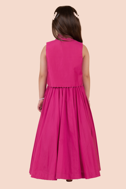 Pink Cotton, Silk Beads Embroidered Heart Motif Blazer And Lehenga Set