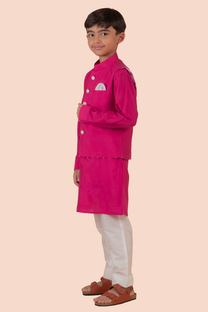 RANI PINK PEARL EMBROIDERED BANDI JACKET SET