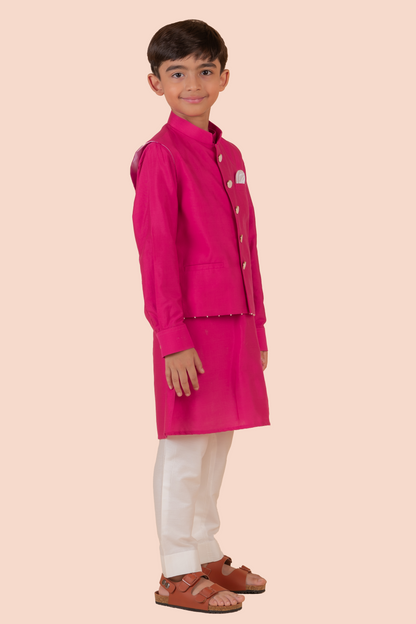 RANI PINK PEARL EMBROIDERED BANDI JACKET SET